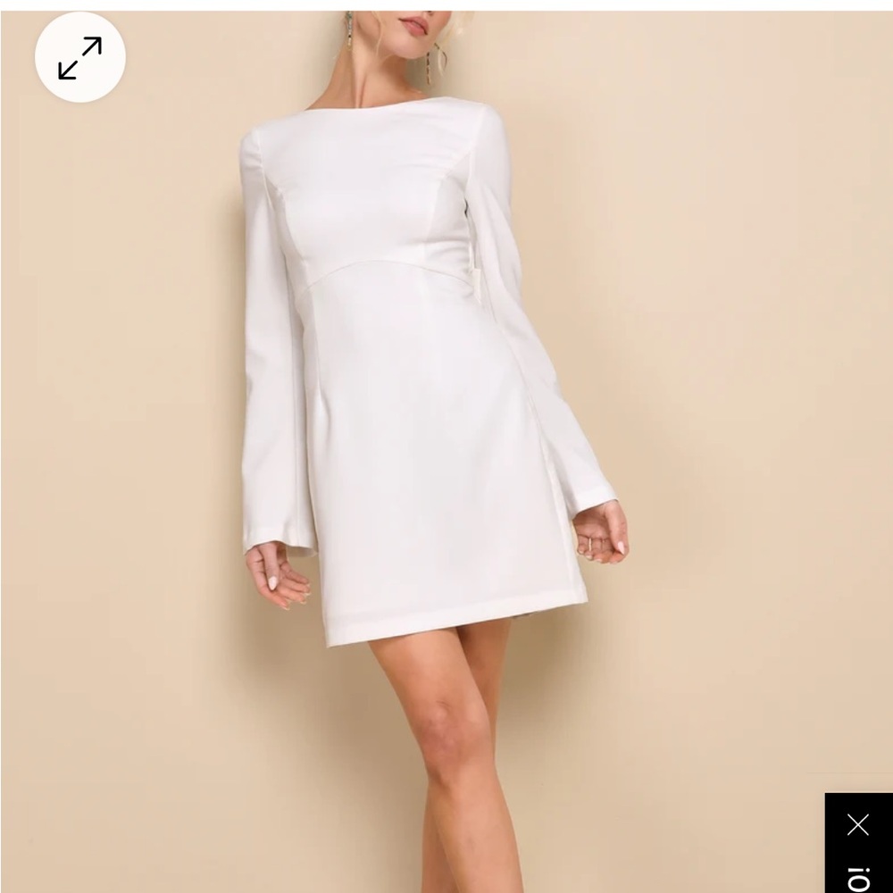 Lulus white long sleeve bow dress S NWT